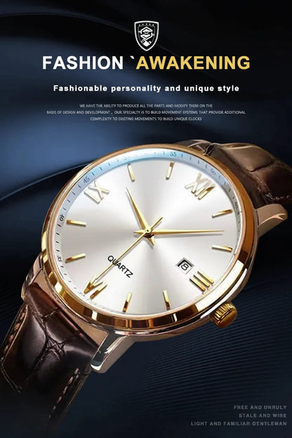 POEDAGAR Minimal Date Leather Watch