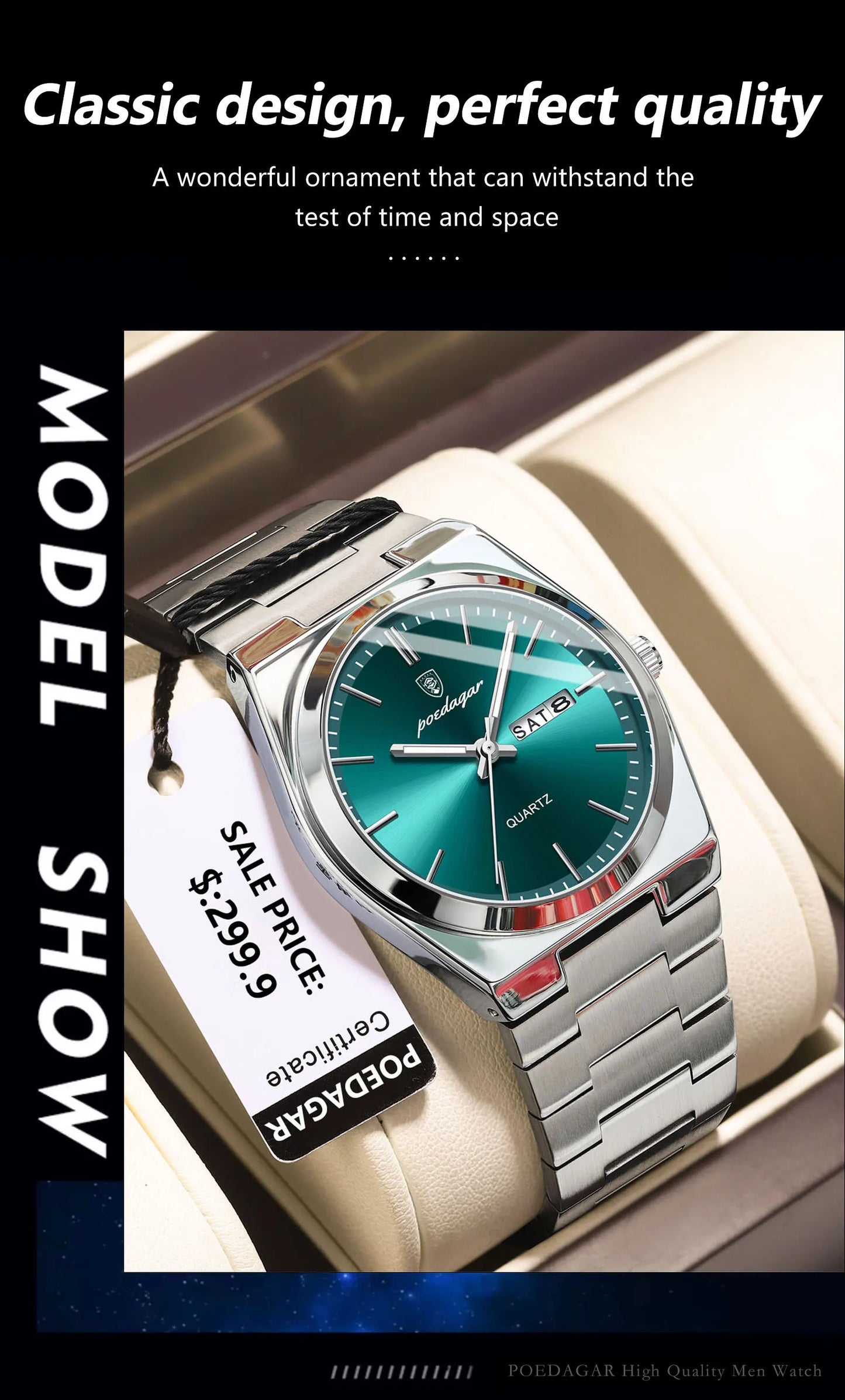 POEDAGAR Classic Date Watch