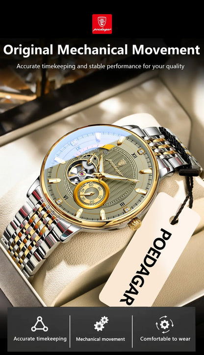 POEDAGAR Prestige Skeleton Automatic Watch
