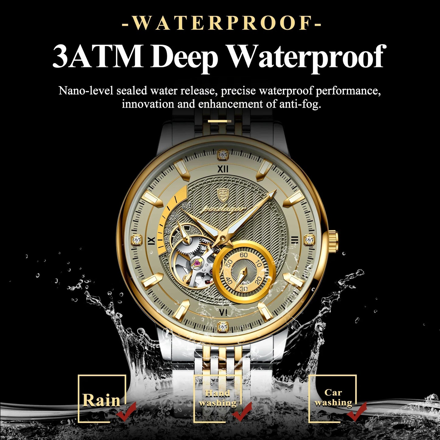 POEDAGAR Prestige Skeleton Automatic Watch