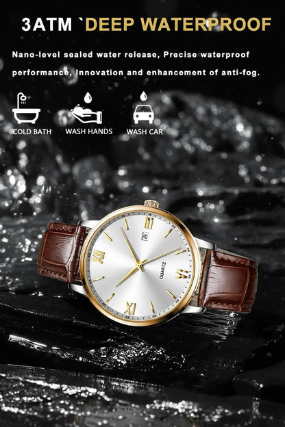 POEDAGAR Minimal Date Leather Watch
