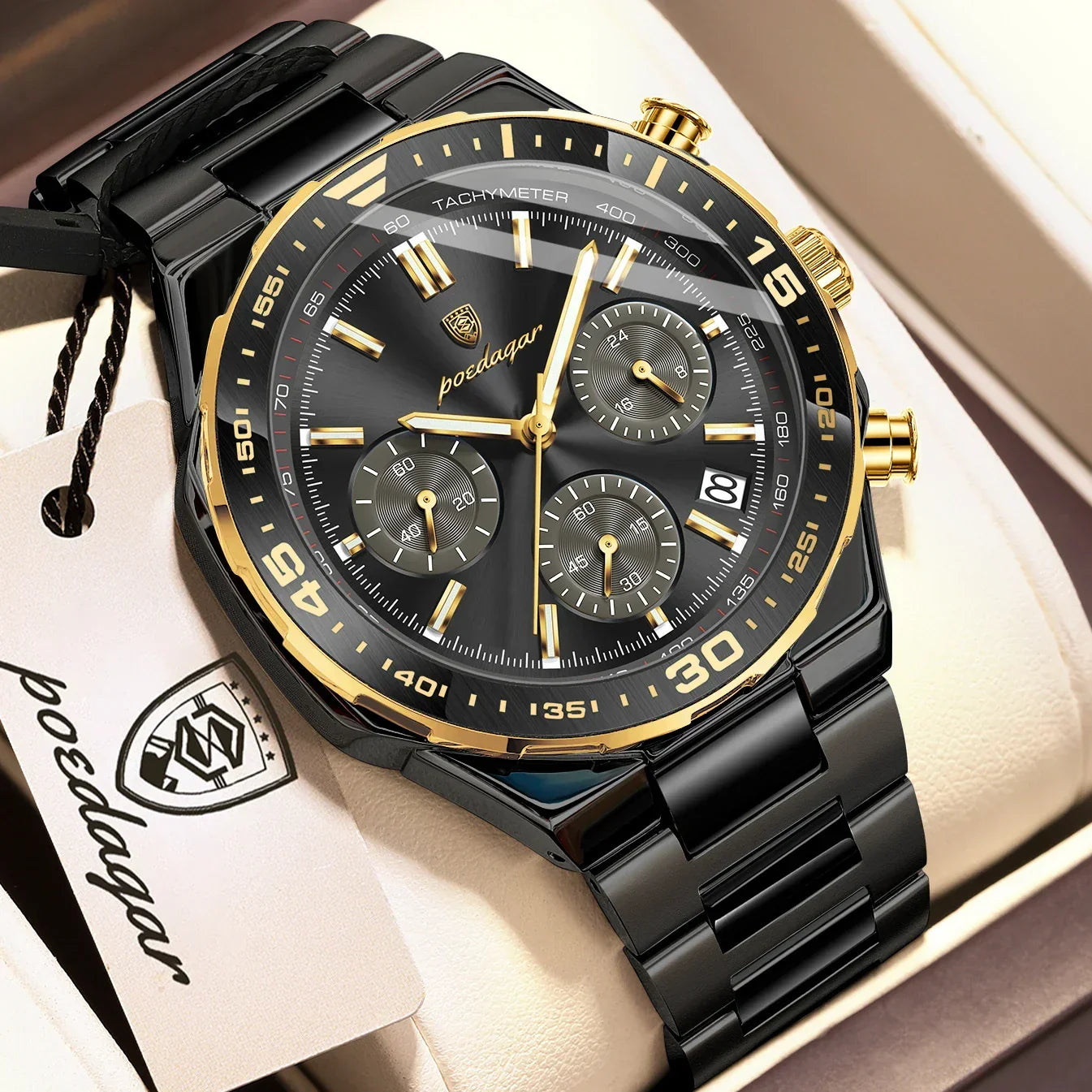 POEDAGAR Chrono Steel Watch