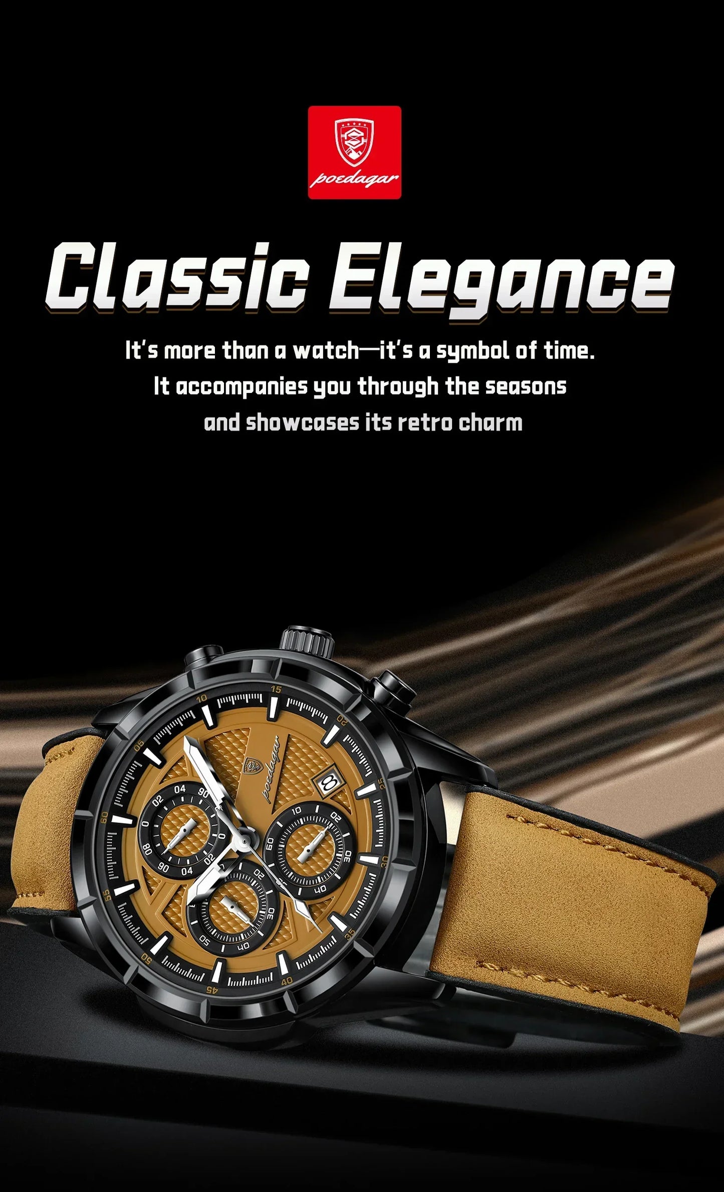 POEDAGAR Vintage Chrono Leather Watch