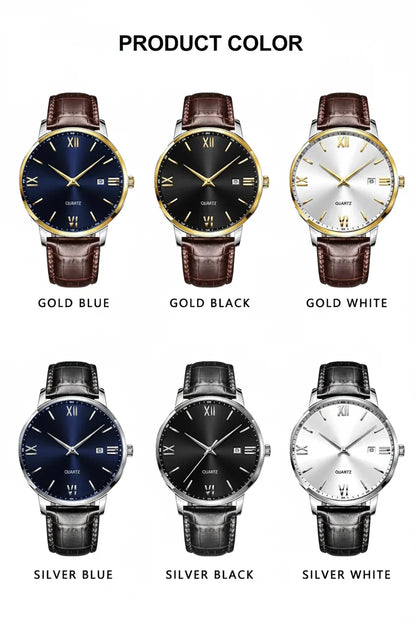 POEDAGAR Minimal Date Leather Watch