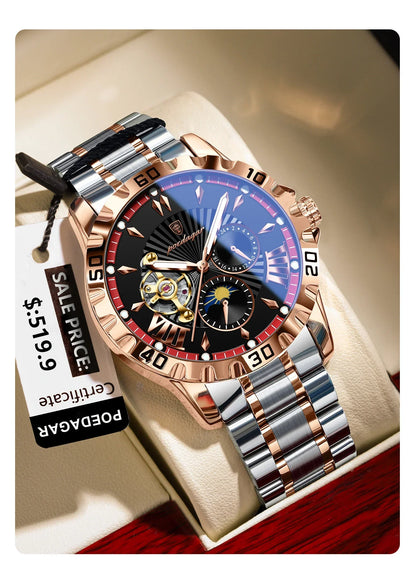 POEDAGAR Prestige Automatic Skeleton Sport Watch