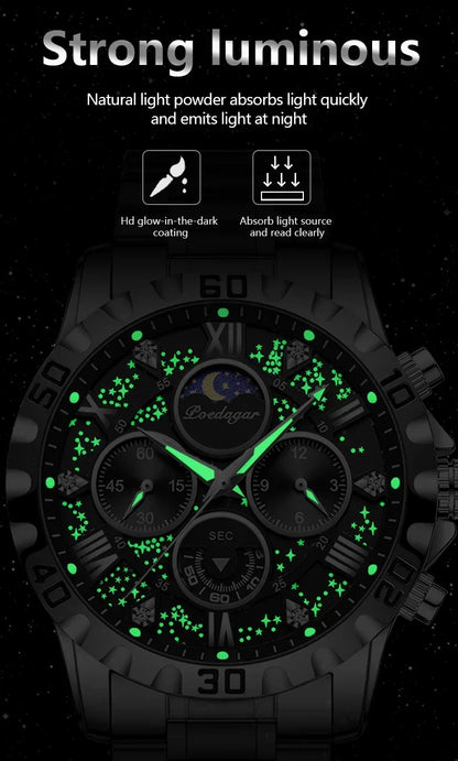 POEDAGAR Chrono Steel Watch