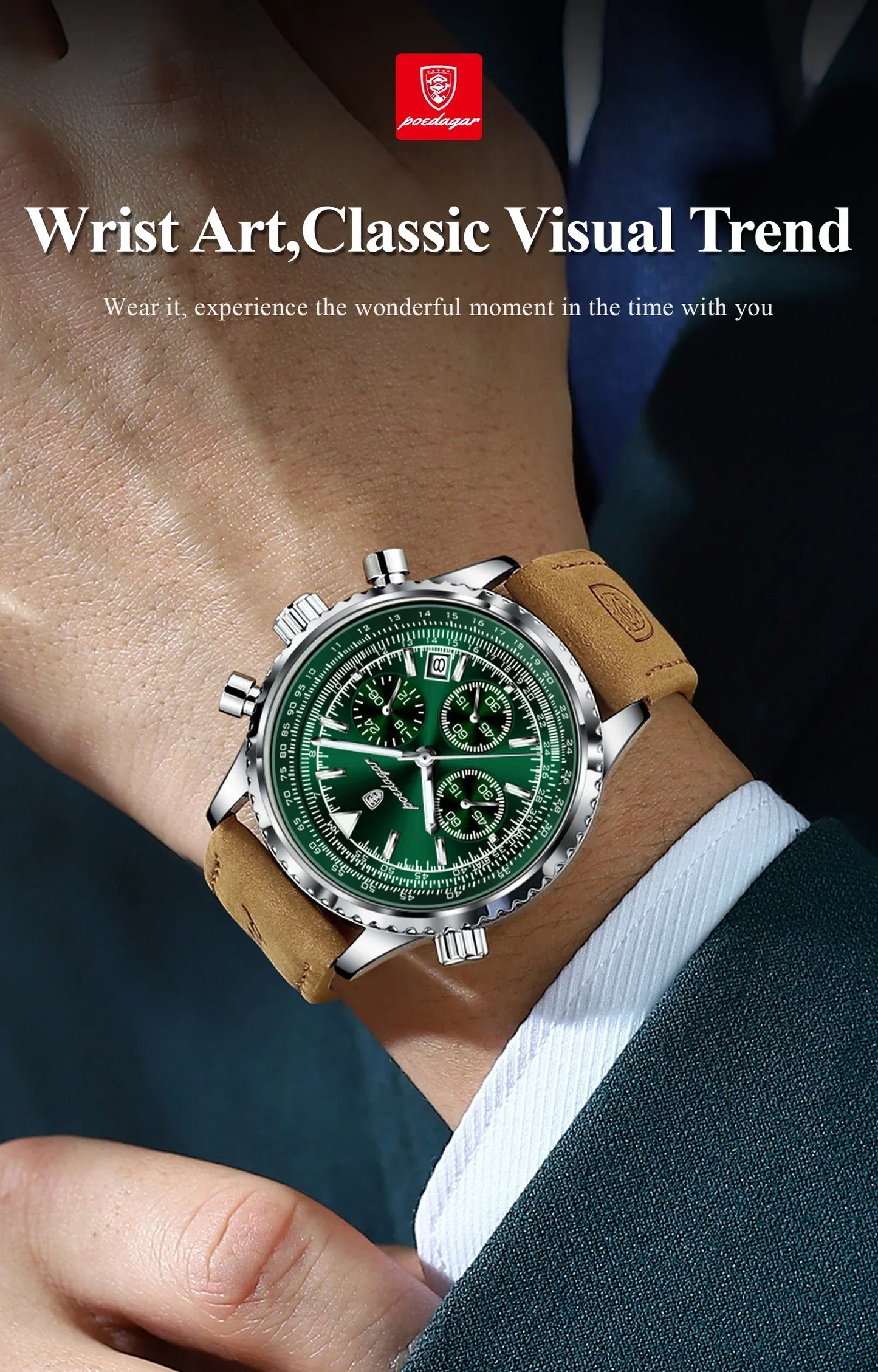 POEDAGAR Chrono Leather Watch