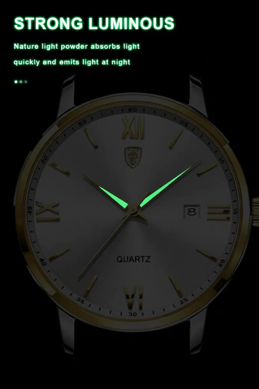 POEDAGAR Minimal Date Leather Watch