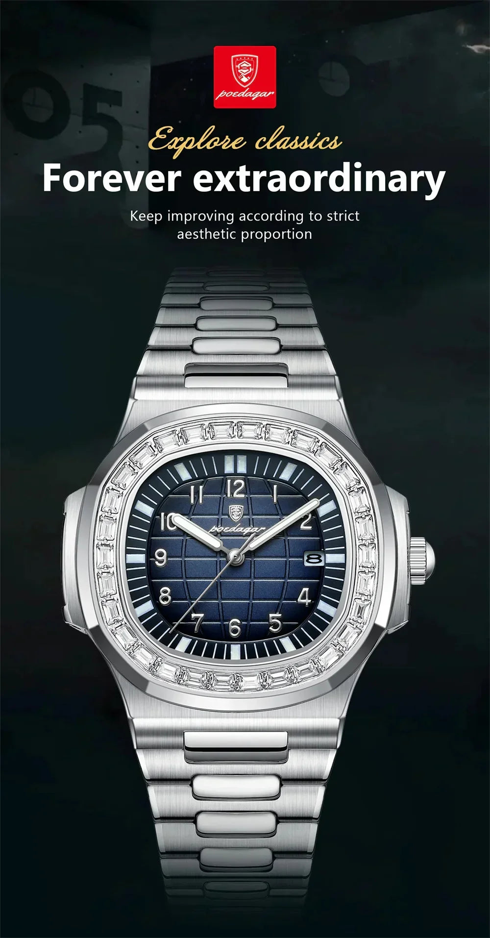 POEDAGAR Royal Grid Luxury Watch