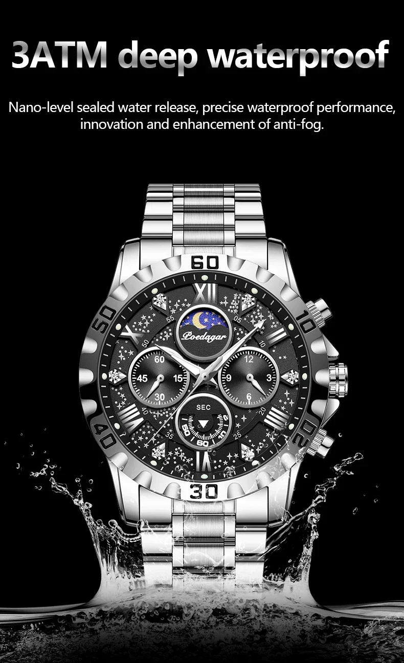 POEDAGAR Chrono Steel Watch