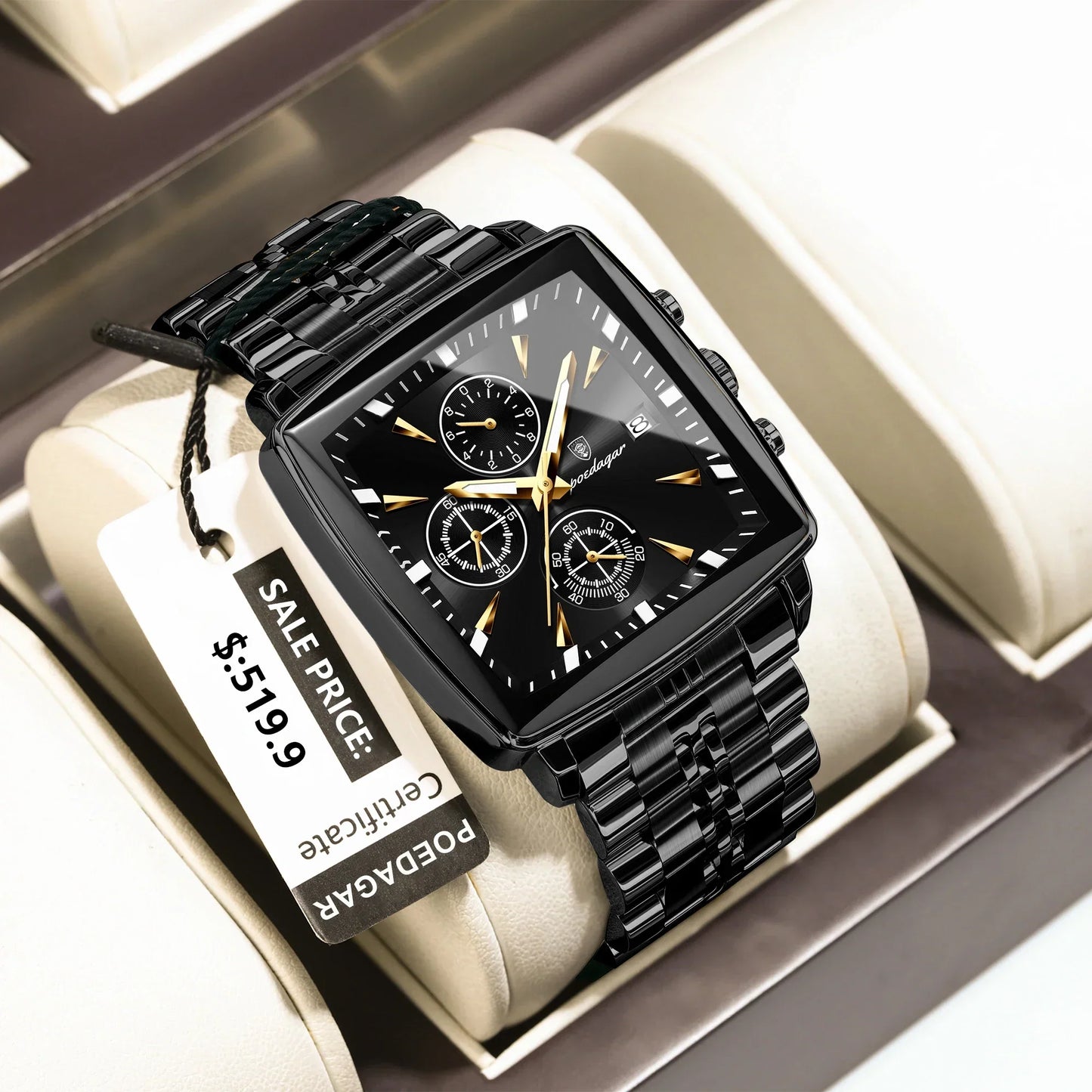 POEDAGAR Square Steel Watch