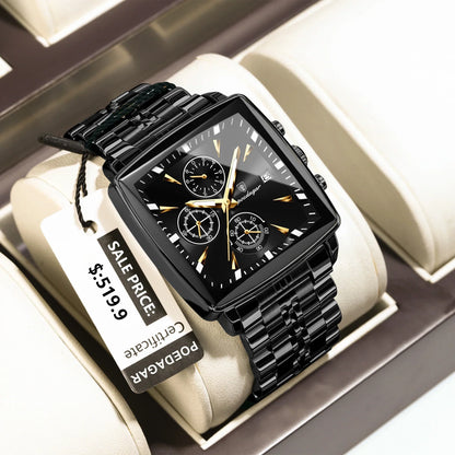 POEDAGAR Square Steel Watch