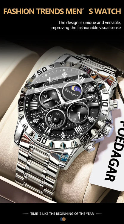 POEDAGAR Chrono Steel Watch