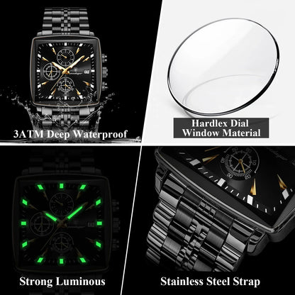 POEDAGAR Prestige Square Chronograph Watch