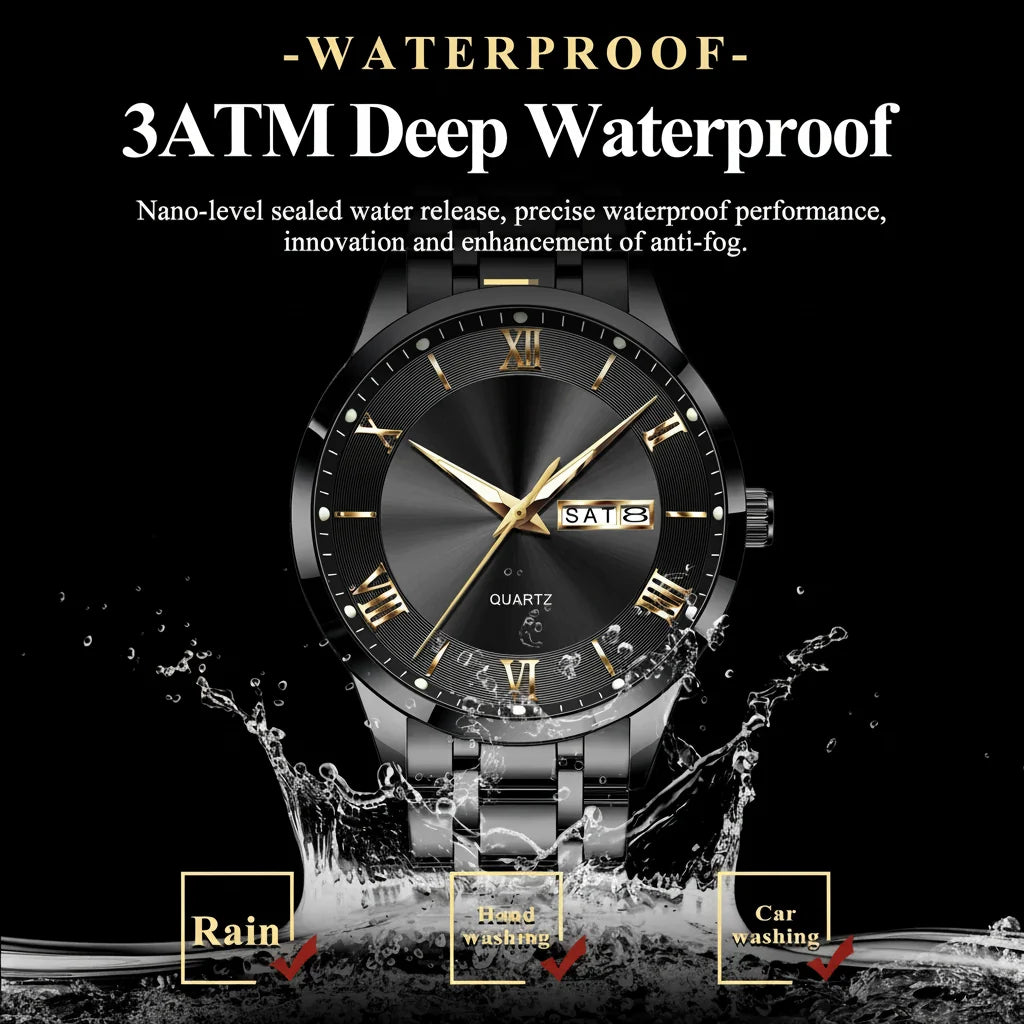 POEDAGAR Classic Day-Date Watch