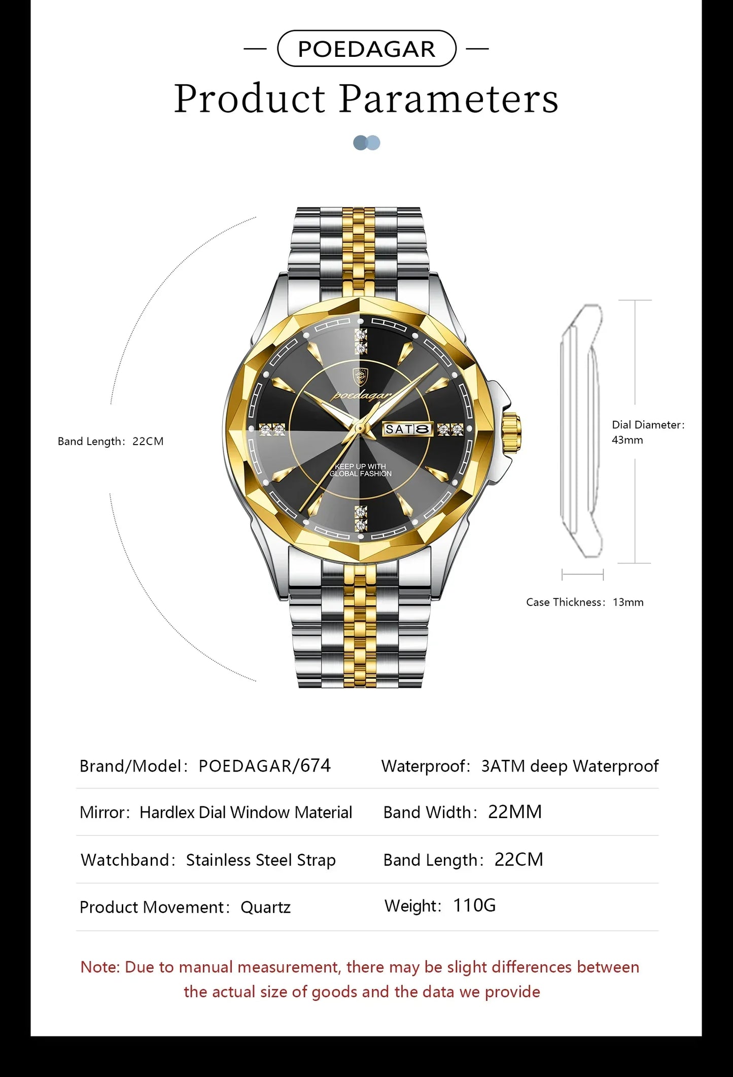 POEDAGAR Royal Steel Watch