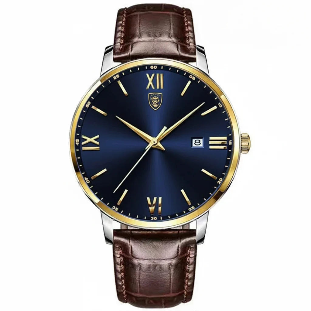 POEDAGAR Minimal Date Leather Watch