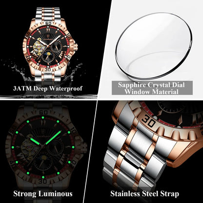POEDAGAR Prestige Automatic Skeleton Sport Watch