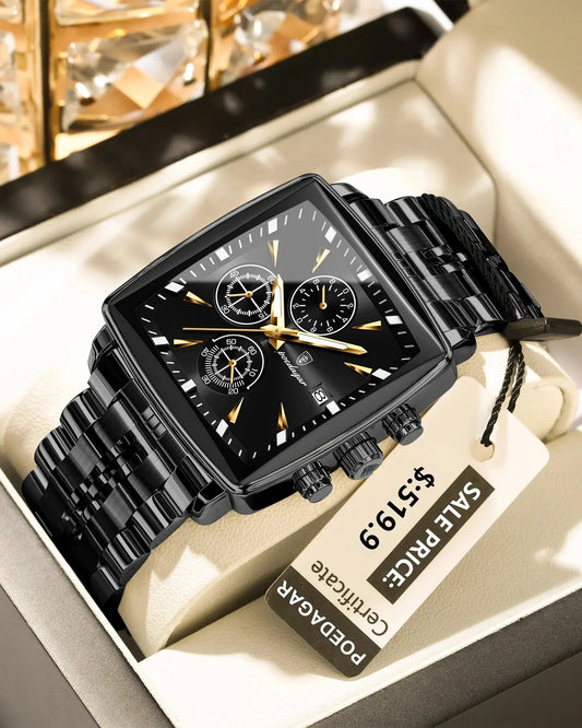 POEDAGAR Square Steel Watch