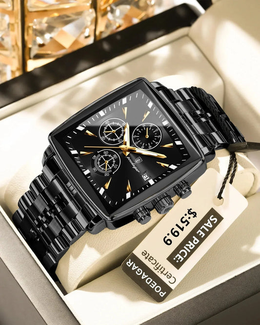 POEDAGAR Prestige Square Chronograph Watch