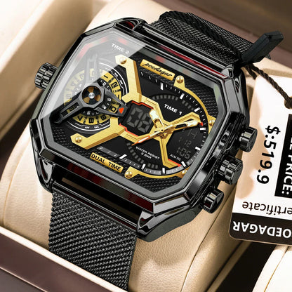 POEDAGAR Tactical Dual Display Chronograph Watch