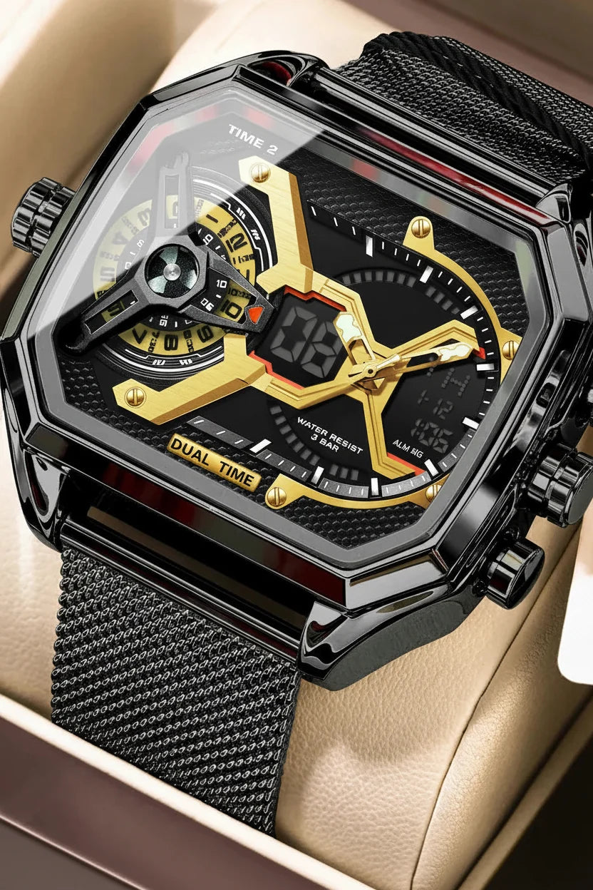 POEDAGAR Tactical Dual Display Chronograph Watch