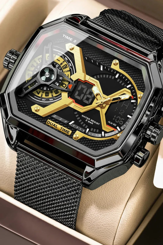 POEDAGAR Tactical Dual Display Chronograph Watch