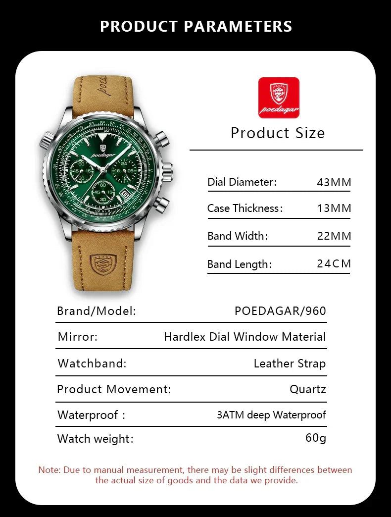 POEDAGAR Chrono Leather Watch