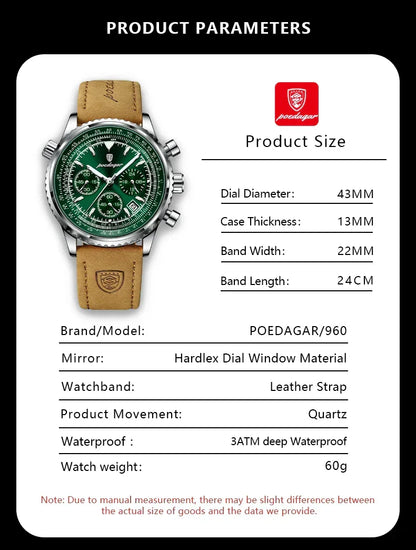 POEDAGAR Chrono Leather Watch