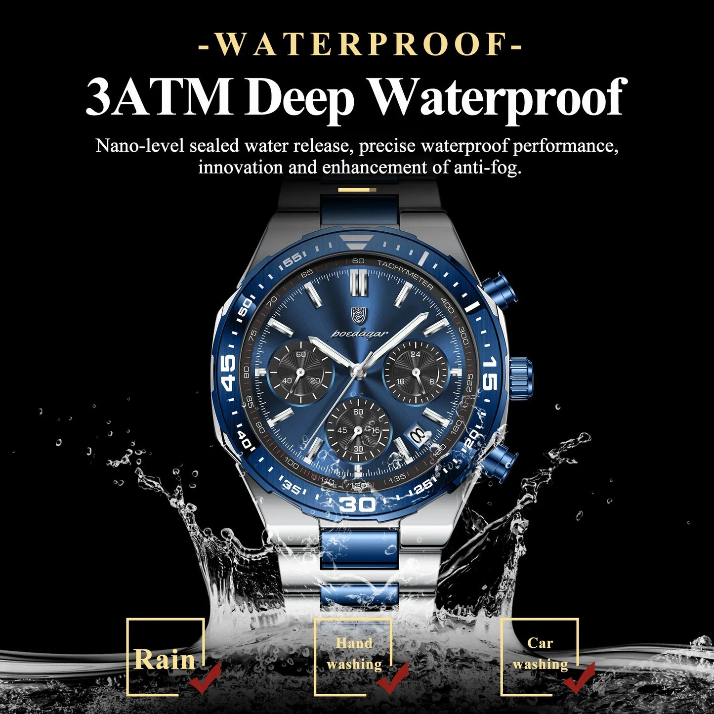 POEDAGAR Chrono Steel Watch