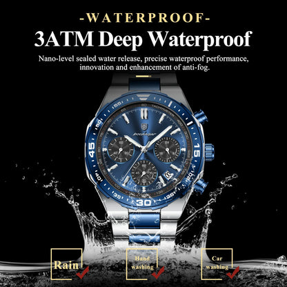 POEDAGAR Chrono Steel Watch