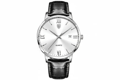 POEDAGAR Minimal Date Leather Watch