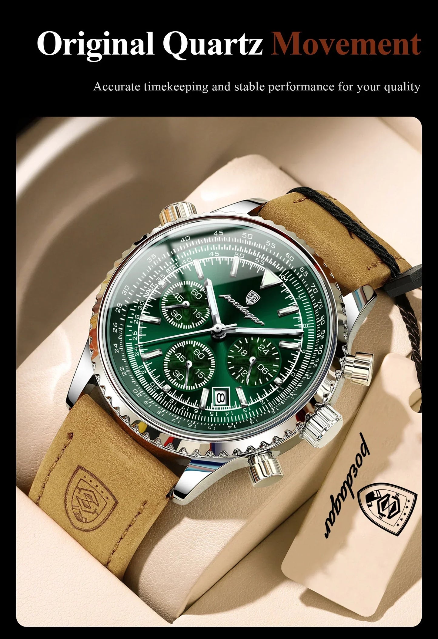 POEDAGAR Chrono Leather Watch