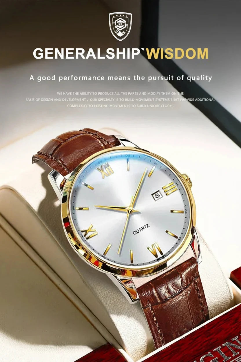 POEDAGAR Minimal Date Leather Watch