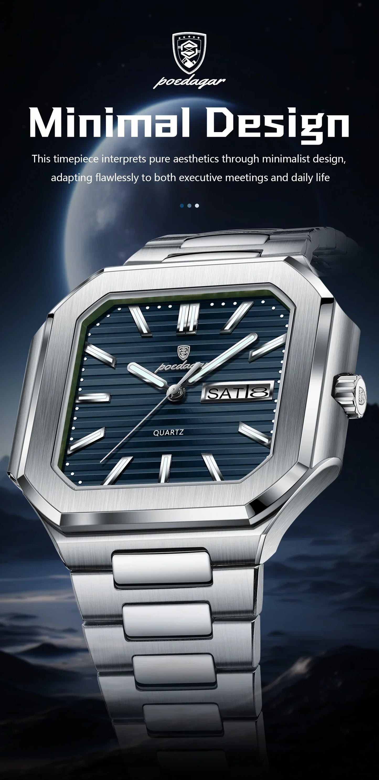 POEDAGAR Royal Square Watch