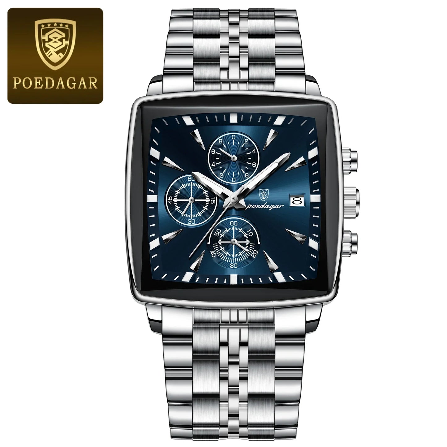 POEDAGAR Square Steel Watch