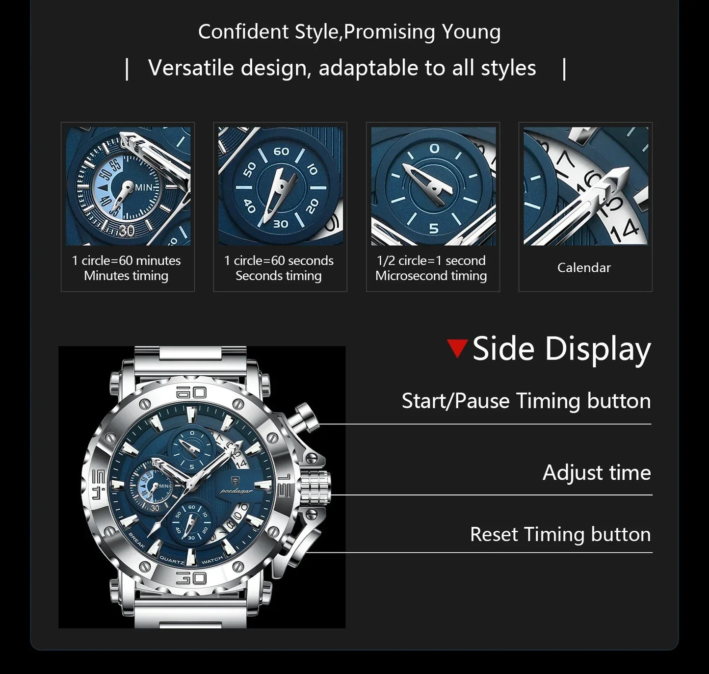 POEDAGAR Titan Chronograph Watch