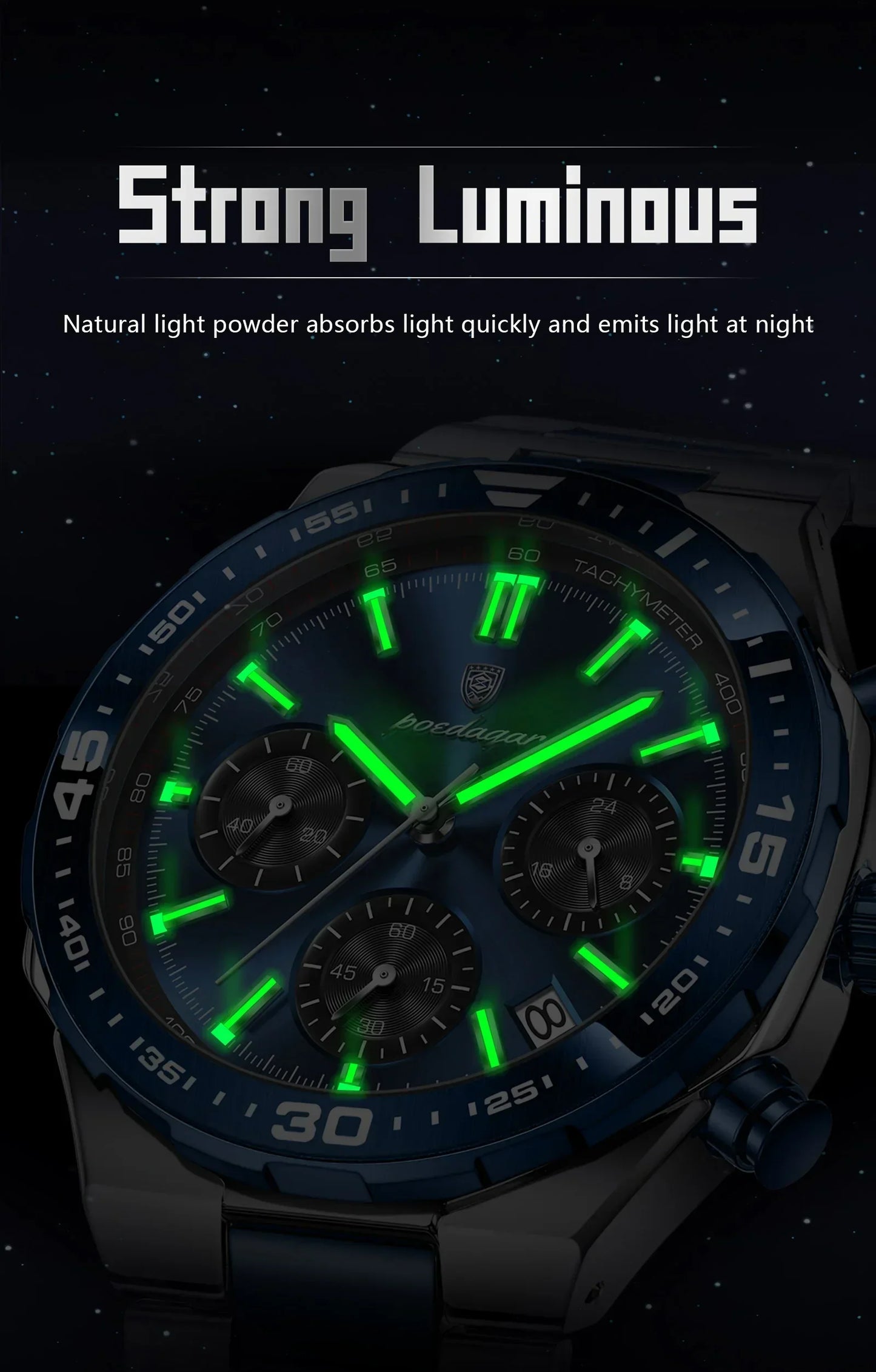 POEDAGAR Chrono Steel Watch