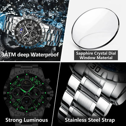 POEDAGAR Chrono Steel Watch
