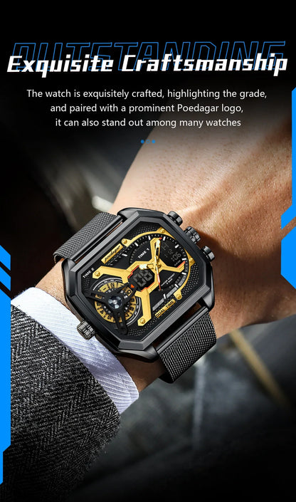 POEDAGAR Tactical Dual Display Chronograph Watch