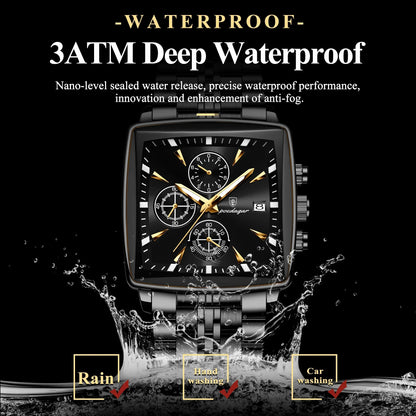 POEDAGAR Square Steel Watch