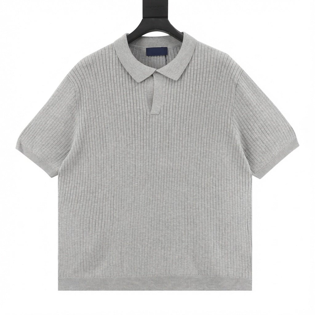 Pony Lapel Striped Polo Shirt Gray