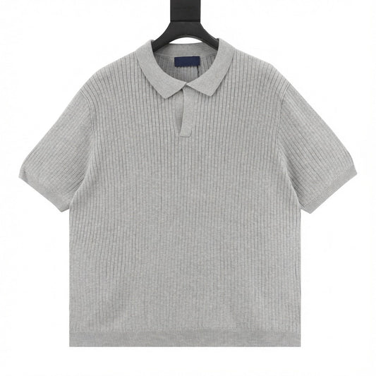 Pony Lapel Striped Polo Shirt Gray