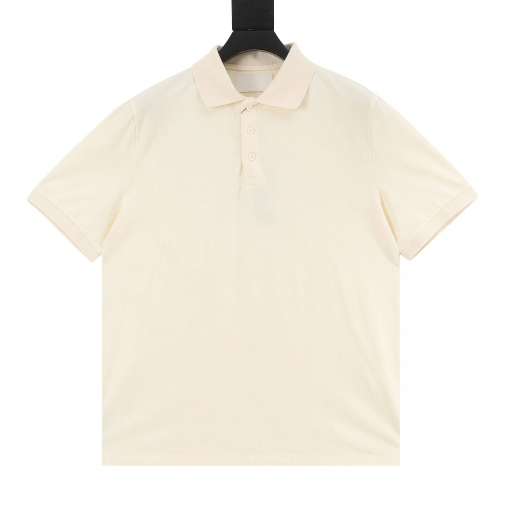 Pony Lapel Striped Polo Shirt Cream