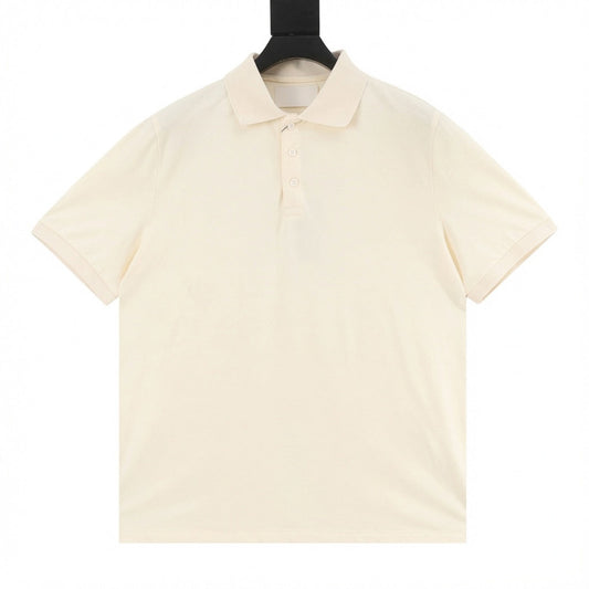 Pony Lapel Striped Polo Shirt Cream