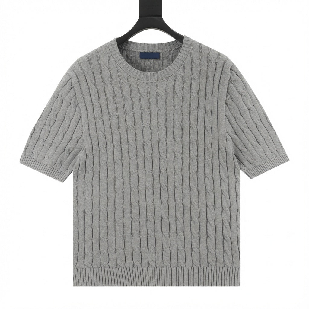 Cable-Knit Crewneck Sweater Gray