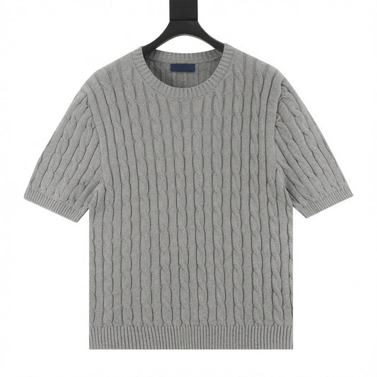Cable-Knit Crewneck Sweater Gray