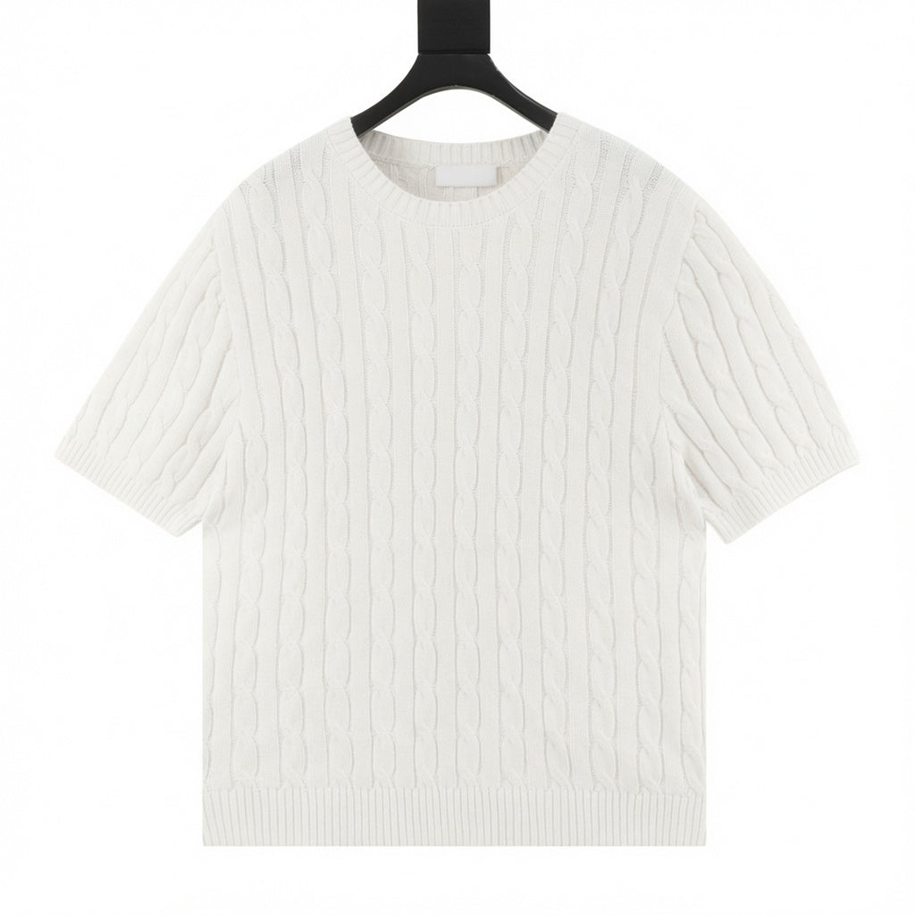 Cable-Knit Crewneck Sweater White