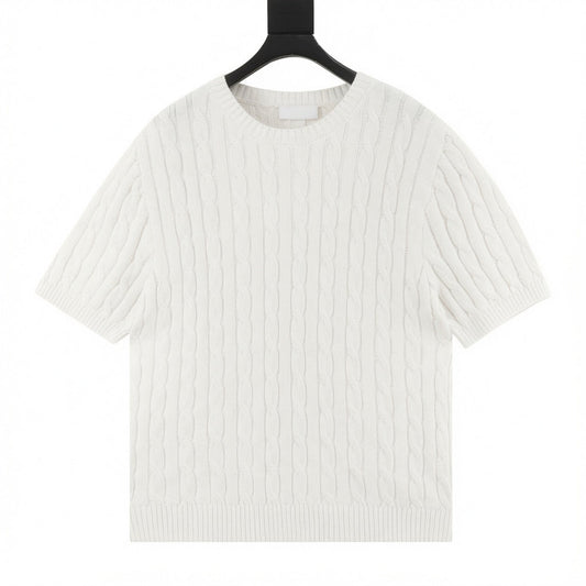 Cable-Knit Crewneck Sweater White