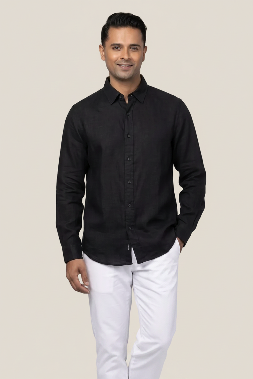 Linen/Remi Blend Shirt, Black
